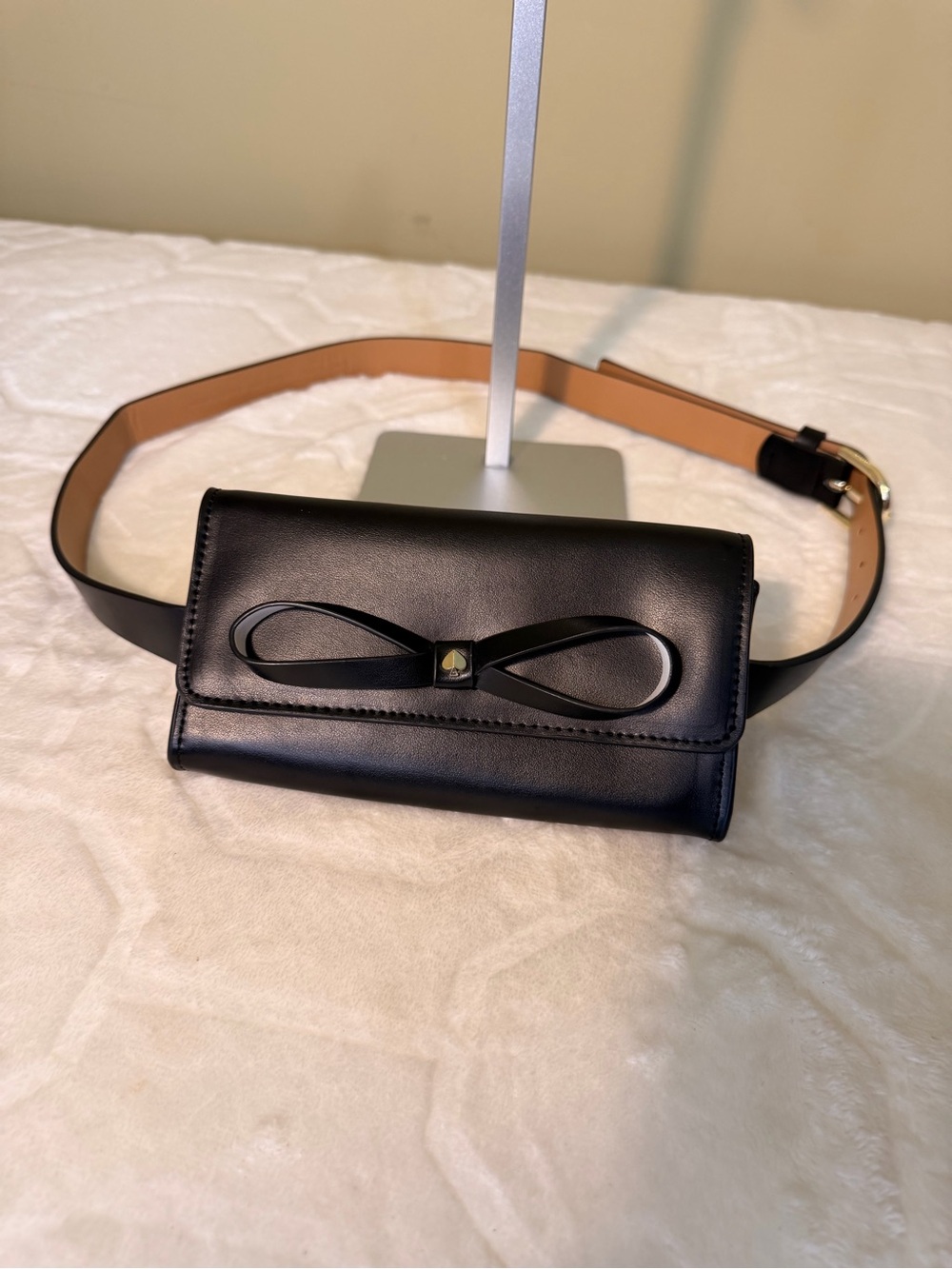 kate spade Black Leather Mini Belt Bag with Bow Accent